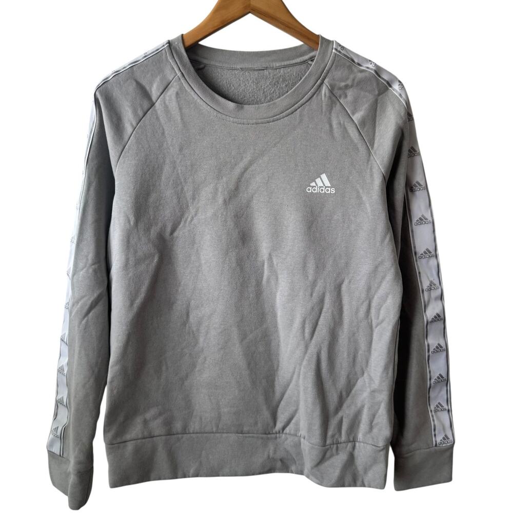 Adidas Sweatshirt Women M Gray Pullover Fleece Lined Graphic Athleisure Active